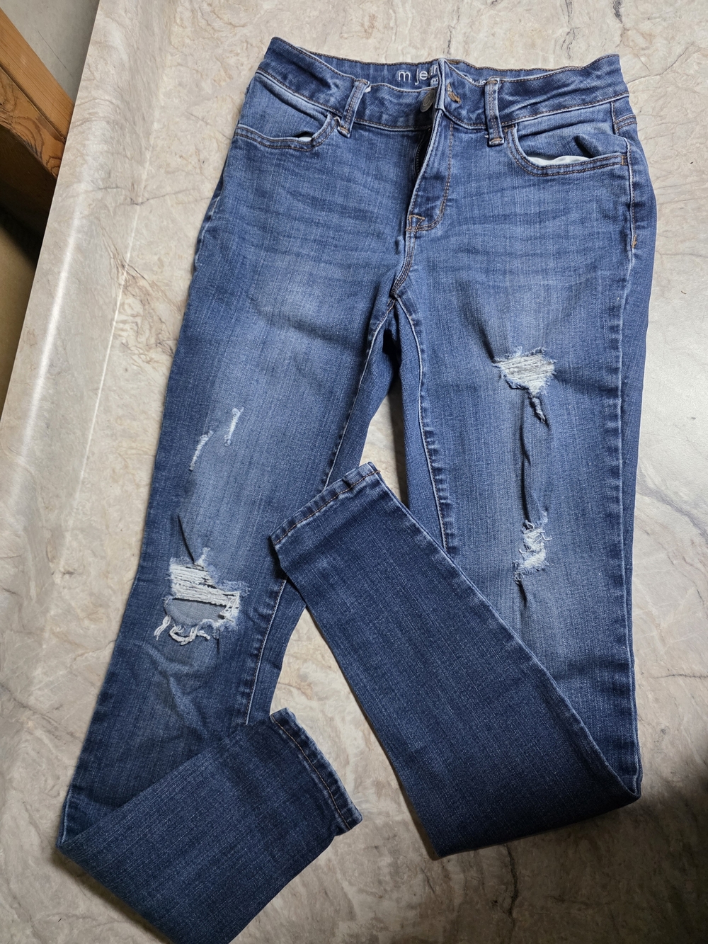 Maurices Women's Distressed Skinny Jeans - Dark Blue